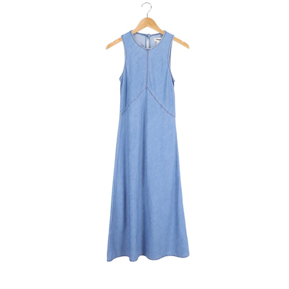 Madewell Seamed Maxi Dress in Airy Denim Clean Soft Sky Blue Size 00 NWT - Picture 2 of 8
